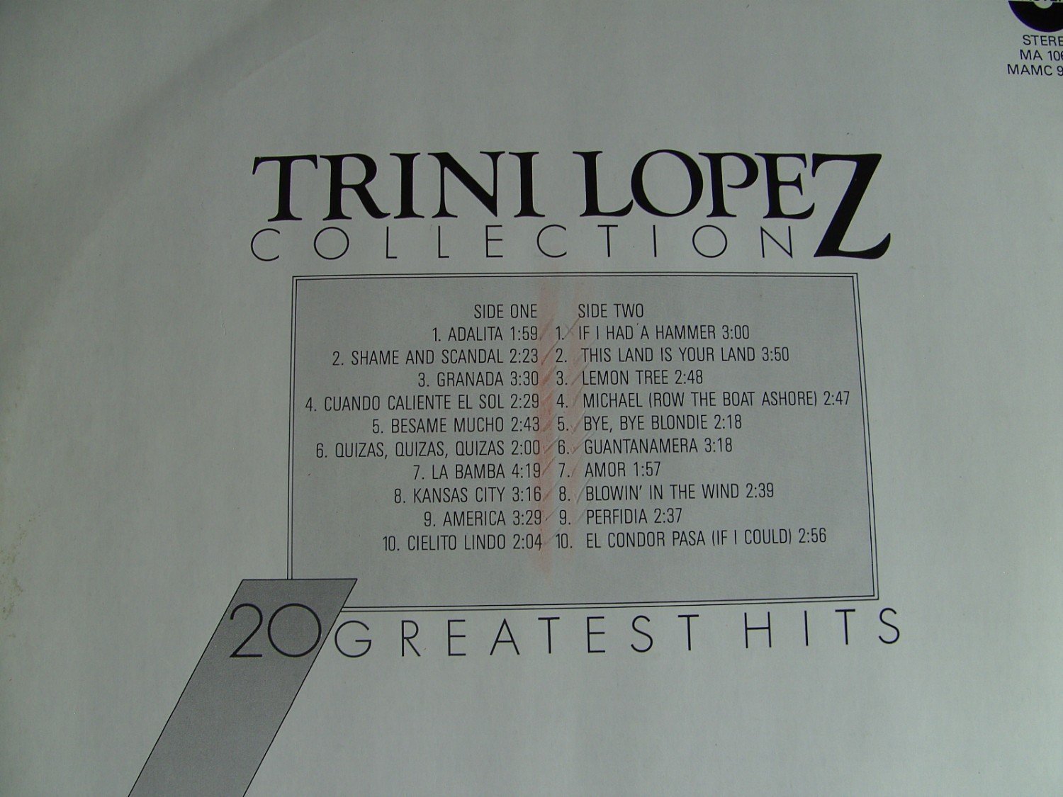 TRINI LOPEZ 20 GREATEST HITS Trini Lopez Tontr ger